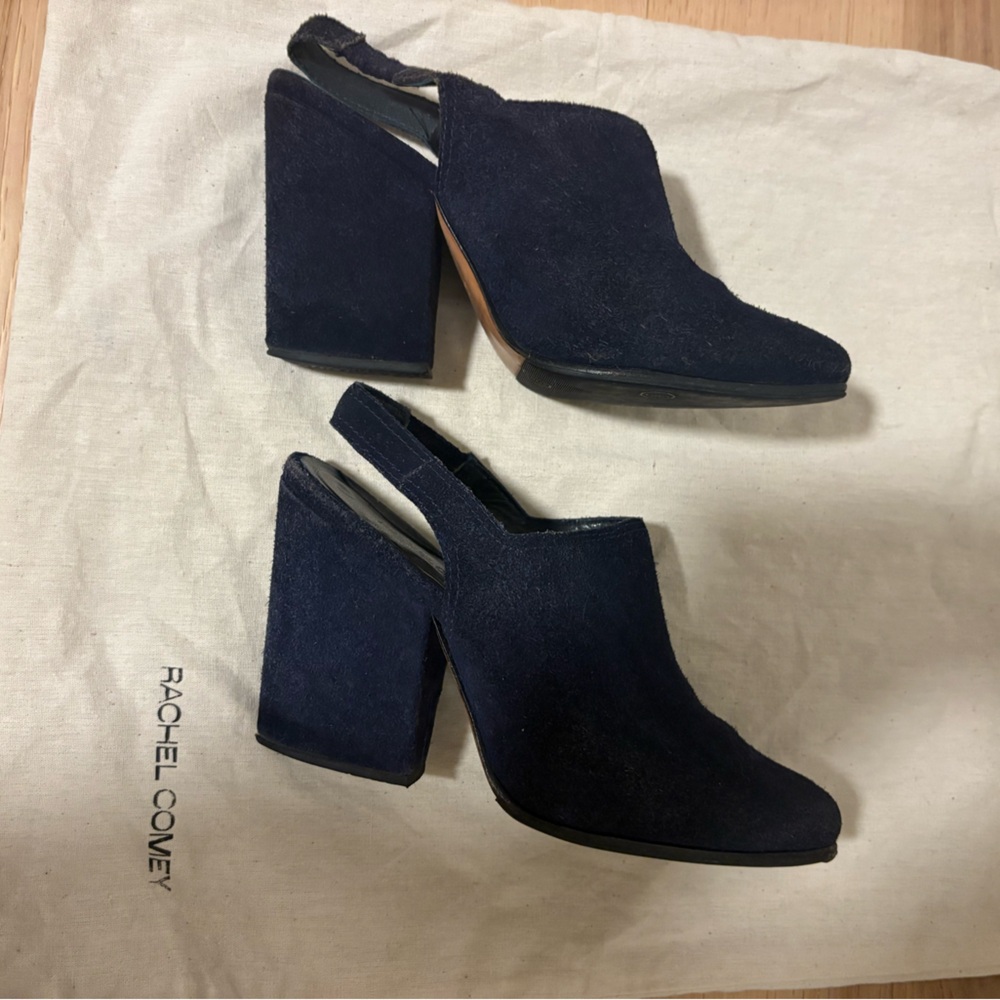 Rachel Comey Navy Suede Block Heel Slingback Sandals